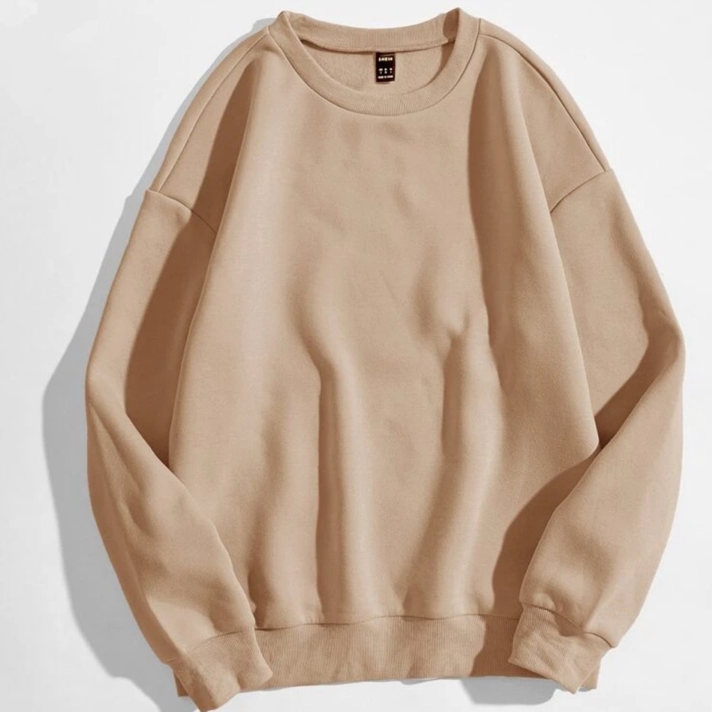 NEW| SHEIN Women’s Plus Size Drop Shoulder Khaki Long Sleeve Comfy Sweatshirt - Picture 1 of 5